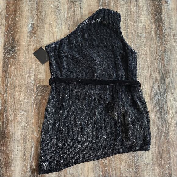 Retrofete Ella Sequin Dress Black One Shoulder Size XL NWT Sleeveless Mini - Picture 6 of 12